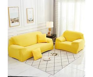 Hearda High Stretch Sofa Covers 1/2/3/4 Seater, Monochrome Soft Elastic Non Slip Sofa Slipcover Washable Universal Couch Sofa Cover for Kids Pets Living (1-Seater,Yellow)