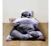 Hearda Kids Single Duvet Cover Set, 3D Koala Pattern Comfortable Single Bedding Sets, Boys Girls Duvet Cover with Pillow Case, Bedding for All Season (Gray,135x200cm)