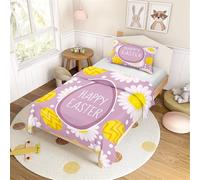 Hearda Kids Single Duvet Cover Set, Easter Egg Comfortable Single Bedding Sets, Boys Girls Duvet Cover with Pillow Case, Single Bed Duvet Cover for All Season (Purple,100x135cm)