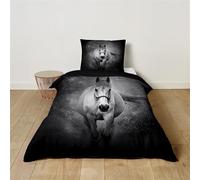 Hearda Kids Single Duvet Cover Set, Modern Horse Print Comfortable Single Bedding Sets, Boys Girls Duvet Cover with Pillow Case, Bedding for All Season (Black,120x150cm)