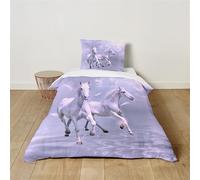 Hearda Kids Single Duvet Cover Set, Modern Horse Print Comfortable Single Bedding Sets, Boys Girls Duvet Cover with Pillow Case, Bedding for All Season (Purple,100x135cm)