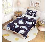 Hearda Kids Single Duvet Cover Set, Multi-Colored Ghost Comfortable Single Bedding Sets, Boys Girls Duvet Cover with Pillow Case, Single Bed Duvet Cover for All Season (Navy Blue,220x240cm)