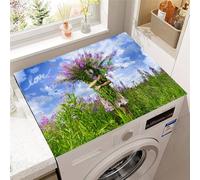 Hearda Lavender Landscape Washer and Dryer Top Protector Mat, Absorbent Washer Dryer Top Protector Mat Non-Slip Washing Machine Cover, for Kitchen Laundry Room Countertop Pad (Green Leaves,50x60cm)