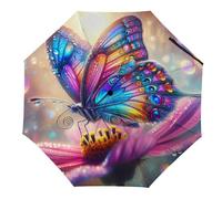 Hearda Manual Umbrella Windproof Strong, 3D Butterfly Pattern 8 Ribs Folding Sun Umbrellas UV Portable Umbrella Waterproof Windproof Travel Umbrella for Women Man Kids (Daisy)