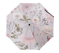 Hearda Manual Umbrella Windproof Strong, 3D Floral Pattern 8 Ribs Folding Sun Umbrellas UV Portable Umbrella Waterproof Windproof Travel Umbrella for Women Man Kids (Plant)