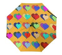 Hearda Manual Umbrella Windproof Strong, 3D Love Heart Pattern 8 Ribs Folding Sun Umbrellas UV Portable Umbrella Waterproof Windproof Travel Umbrella for Women Man Kids (Colorful)
