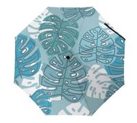 Hearda Manual Umbrella Windproof Strong, 3D Monstera Leaves Pattern 8 Ribs Folding Sun Umbrellas UV Portable Umbrella Waterproof Windproof Travel Umbrella for Women Man Kids (Monstera Leaves)