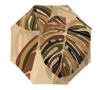 Hearda Manual Umbrella Windproof Strong, 3D Monstera Leaves Pattern 8 Ribs Folding Sun Umbrellas UV Portable Umbrella Waterproof Windproof Travel Umbrella for Women Man Kids (Khaki Color)