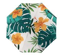 Hearda Manual Umbrella Windproof Strong, 3D Monstera Leaves Pattern 8 Ribs Folding Sun Umbrellas UV Portable Umbrella Waterproof Windproof Travel Umbrella for Women Man Kids (Yellow Flowers)
