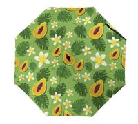 Hearda Manual Umbrella Windproof Strong, 3D Monstera Leaves Pattern 8 Ribs Folding Sun Umbrellas UV Portable Umbrella Waterproof Windproof Travel Umbrella for Women Man Kids (Papaya Plumeria)