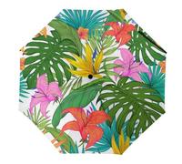 Hearda Manual Umbrella Windproof Strong, 3D Monstera Leaves Pattern 8 Ribs Folding Sun Umbrellas UV Portable Umbrella Waterproof Windproof Travel Umbrella for Women Man Kids (Plant Flowers)