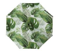 Hearda Manual Umbrella Windproof Strong, 3D Monstera Leaves Pattern 8 Ribs Folding Sun Umbrellas UV Portable Umbrella Waterproof Windproof Travel Umbrella for Women Man Kids (Tropical Leaves)