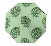 Hearda Manual Umbrella Windproof Strong, 3D Monstera Leaves Pattern 8 Ribs Folding Sun Umbrellas UV Portable Umbrella Waterproof Windproof Travel Umbrella for Women Man Kids (Green Leaves)