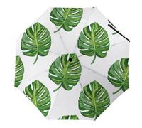 Hearda Manual Umbrella Windproof Strong, 3D Monstera Leaves Pattern 8 Ribs Folding Sun Umbrellas UV Portable Umbrella Waterproof Windproof Travel Umbrella for Women Man Kids (Plant Leaves)
