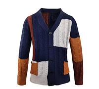 Hearda Mens Cardigan Chunky Knitted Jumper Button Sweater Jacket Shawl Stand Collar Warm V Neck Chunky Autumn Winter Knitwear Overcoat Outerwear