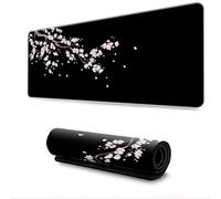 Hearda Mouse Mat, 3D Black Sakura Gaming Mouse Pad, Large Mouse Mat, Mousepad with Stitched Edges, Non-Slip Rubber Base Mouse Pads for Office & Home (White,600x300x3mm)
