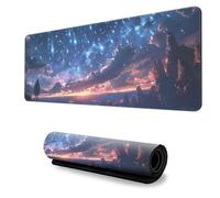 Hearda Mouse Mat, Japanese Style Anime Landscape Gaming Mouse Pad, Large Mouse Mat, Advanced Mousepad with Stitched Edges, Non-Slip Rubber Base Mouse Pads for Office & Home (800x300x3mm,Stars)