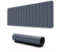 Hearda Mouse Mat, Japanese Wave Print Gaming Mouse Pad, Large Mouse Mat, Mousepad with Stitched Edges, Non-Slip Rubber Base Mouse Pads for Office & Home (700x300x3mm,Navy 1)
