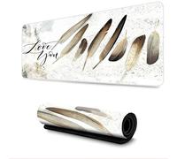 Hearda Mouse Mat, Nordic Feather Style Gaming Mouse Pad, Large Mouse Mat, Mousepad with Stitched Edges, Non-Slip Rubber Base Mouse Pads for Office & Home (White,800x300x3mm)