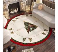 Hearda Non-Slip Rugs, 3D Christmas Round Rug, Red Print Carpet Washable European Style Carpet for Kids Room, Bedroom, Kitchen, Corridors (Christmas Tree B,80cm)