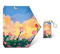 Hearda Oil Painting Style Umbrella Mini Manual, 6 Ribs Folding Umbrellas UV for Women Man and Kids, Portable Small Umbrella Windproof Strong for Hot and Rainy Weather, Outdoor (Flowers)