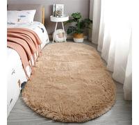 Hearda Oval Fluffy Rugs Living Room, Extra Large Shaggy Rugs for Bedrooms, Non Slip Soft Warm Floor Mat, for Bedside Kids Room Office Lounge Home Decor Carpet Play Mat (Camel,60x160cm)