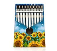 Hearda Portable Kalimba Thumb Piano 17 keys, Solid Spruce Wood Handmade Mbira Finger Piano, 3D Painting African Finger Keyboard with Tuning Hammer, Gift for Friends Adult Beginners (Sunflower)