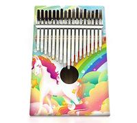 Hearda Portable Kalimba Thumb Piano 17 keys, Solid Spruce Wood Handmade Mbira Finger Piano, 3D Painting African Finger Keyboard with Tuning Hammer, Gift for Friends Adult Beginners (Colorful Unicorn)
