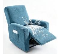 Hearda Recliner Chair Cover 1 Seater, 4 Pieces Splash-proof Recliner Sofa Covers Leaf Pattern, Recliner Slipcover for Electric Chair with Pockets,S tretch Non-Slip Armchair Covers - Light Blue