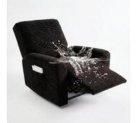 Hearda Recliner Chair Cover 1 Seater, 4 Pieces Splash-proof Recliner Sofa Covers Leaf Pattern, Recliner Slipcover for Electric Chair with Pockets,S tretch Non-Slip Armchair Covers - Black
