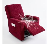Hearda Recliner Chair Cover 1 Seater, 4 Pieces Splash-proof Recliner Sofa Covers Leaf Pattern, Recliner Slipcover for Electric Chair with Pockets,S tretch Non-Slip Armchair Covers - Red