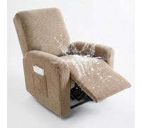 Hearda Recliner Chair Cover 1 Seater, 4 Pieces Splash-proof Recliner Sofa Covers Leaf Pattern, Recliner Slipcover for Electric Chair with Pockets,S tretch Non-Slip Armchair Covers - Khaki