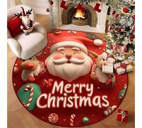 Hearda Round Large Rug, Red Santa Claus Short Plush Rugs Living Room, Washable Non-Slip Round Carpet, Crystal Velvet Carpet for Bedroom, Kitchen, Living Rooms, Bedroom (Christmas 7,160cm)
