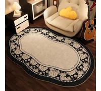 Hearda Short Pile Area Rug, Thick Imitation Cashmere Area Rug Modern Soft Floor Mat with Non Slip Bottom Vintage Style Irregular Carpet Play Mat for Living Room Bedroom (French Style,100x120cm)