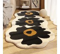 Hearda Short Pile Area Rug, Thick Imitation Cashmere Area Rug Modern Soft Floor Mat with Non Slip Bottom Flower Style Carpet Play Mat Washable for Living Room (Black,60x120cm)