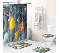 Hearda Shower Curtains for Bathroom with 12 Hooks Rings, 3D Pattern 4 Piece Bathroom Set Shower Curtain with Rugs and Toilet Lid Cover and Non-Slip U Shape Bath Mat (Cartoon Sun)