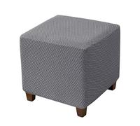Hearda Stretch Ottoman Cover Square, T-Type Jacquard Spandex Foot Stool Cover Thick Ottoman Slipcover with Non-Slip Elastic Bottom Footstool Protector Washable Furniture Protector (Gray,2pc)