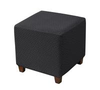 Hearda Stretch Ottoman Cover Square, T-Type Jacquard Spandex Foot Stool Cover Thick Ottoman Slipcover with Non-Slip Elastic Bottom Footstool Protector Washable Furniture Protector (Black,1pc)