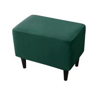 Hearda Stretch Velvet Ottoman Cover Rectangle, Solid Color Foot Stool Cover Soft Thick Ottoman Slipcover with Non-Slip Elastic Bottom Footstool Protector Washable (Dark Green,One Size)