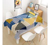 Hearda Tablecloth Wipeable Waterproof Wipe Clean, 3D Geometric Printed Rectangle Tablecloths Table Cover for Kitchen Picnic Party Buffet Weddings Birthday Christmas (Yellow blue,140x240cm)