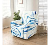Hearda Wave Pattern 4 Pieces Recliner Chair Cover (Blue)