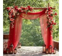 Hearda Wedding Arch Drapes Fabric,Arch Draping Fabric Sheer Backdrop Drapes 1 Panel Elegant Sheer Chiffon Backdrop Draping Curtain for Ceremony Ceiling Party Reception (Red A,80x800cm)