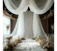 Hearda Wedding Arch Drapes Fabric, Arch Draping Fabric Sheer Backdrop Drapes 2 Panel Elegant Sheer Chiffon Backdrop Draping Curtain for Ceremony Ceiling Party Reception (White,1.6x10m)
