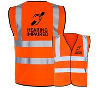 Hearing Impaired printed in black Orange or Yellow Hi Vis/Viz Safety Vest, Waistcoat, Tabard EN ISO 20471 Class 2 supplied by Simply Hi Vis Clothing UK