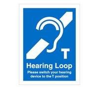 Hearing Loop Sign, Switch Hearing Device to the T Position, Self-Adhesive Vinyl Sticker, 15cm x 20cm (10)