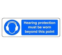 Hearing Protection Must Be Worn Beyond This Point - safety sign - 1.2mm Rigid plastic for indoor/outdoor usage (150mm x 50mm) Viewing Distance within 3m.