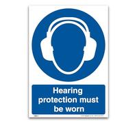 Hearing protection must be worn Sign - 1mm Rigid Plastic - Mandatory Safety Clothing PPE (A2-594 x 420mm)