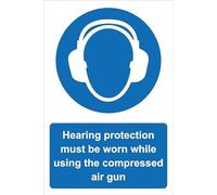 Hearing protection must be worn while using the compressed air gun - Self adhesive sticker (200mm x 150mm)