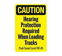Hearing Protection Required When Loading Trucks Peak Sound Level 100 Db Metal Warning Sign for Indoor Outdoor Security, Business Office Home Garden Street Decor 20 x 30 cm