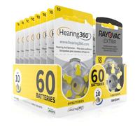 Hearing360 Rayovac Extra and Hearing360 Hearing Aid Batteries Size 10 Yellow (10 Blister Packs, 60)